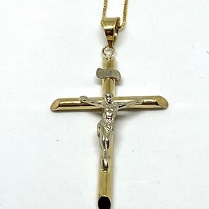 Nacelles cross and chain solid gold 10k